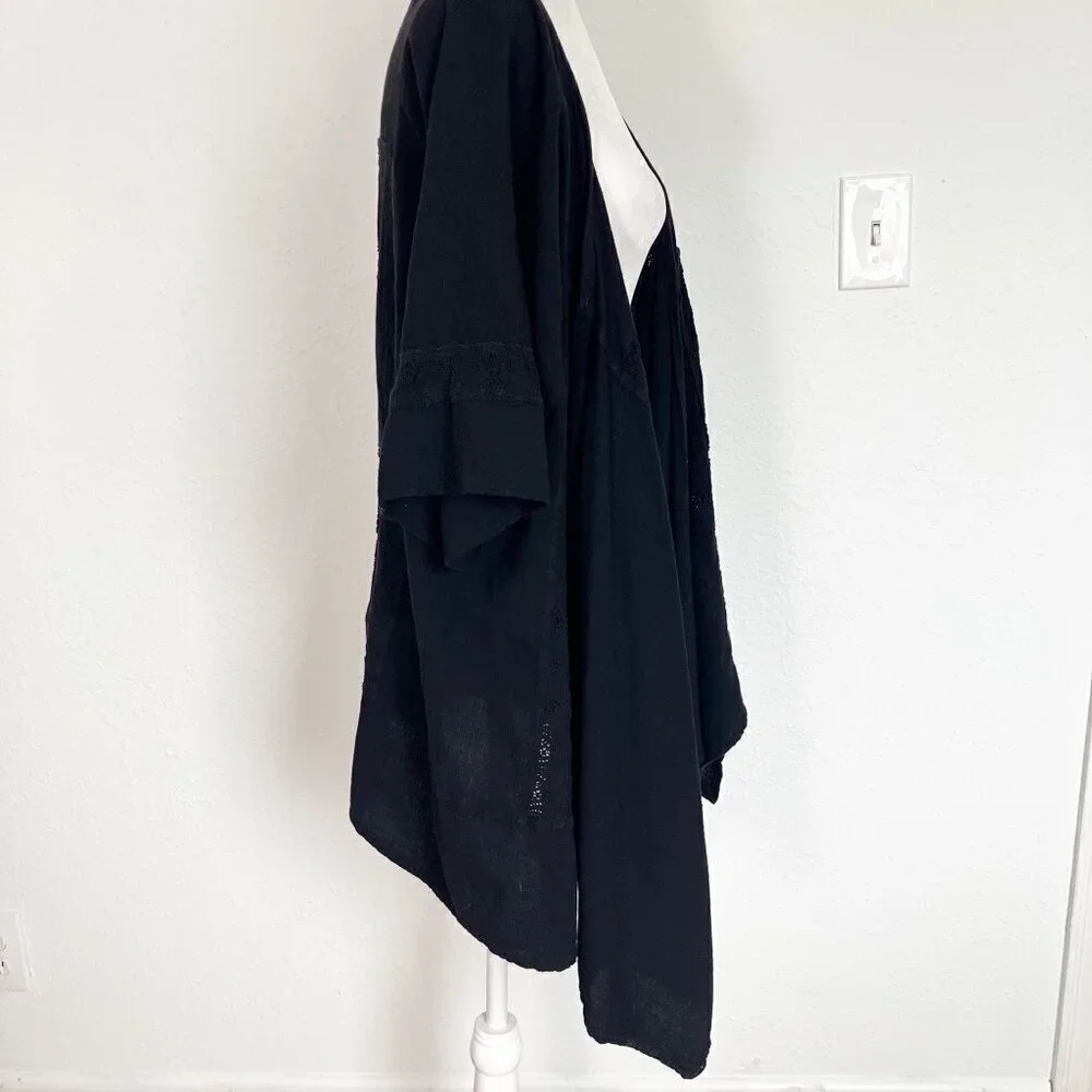 Dunes Relaxed Fashion 100% Cotton Black Open Cardigan Swimsuit Cover Up Large - Picture 7 of 12